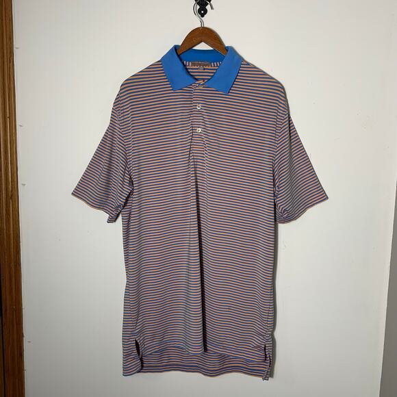 Mens Peter Millar Summer Comfort Short Sleeve Polo Shirt Striped Blue Size M EUC - Picture 1 of 3